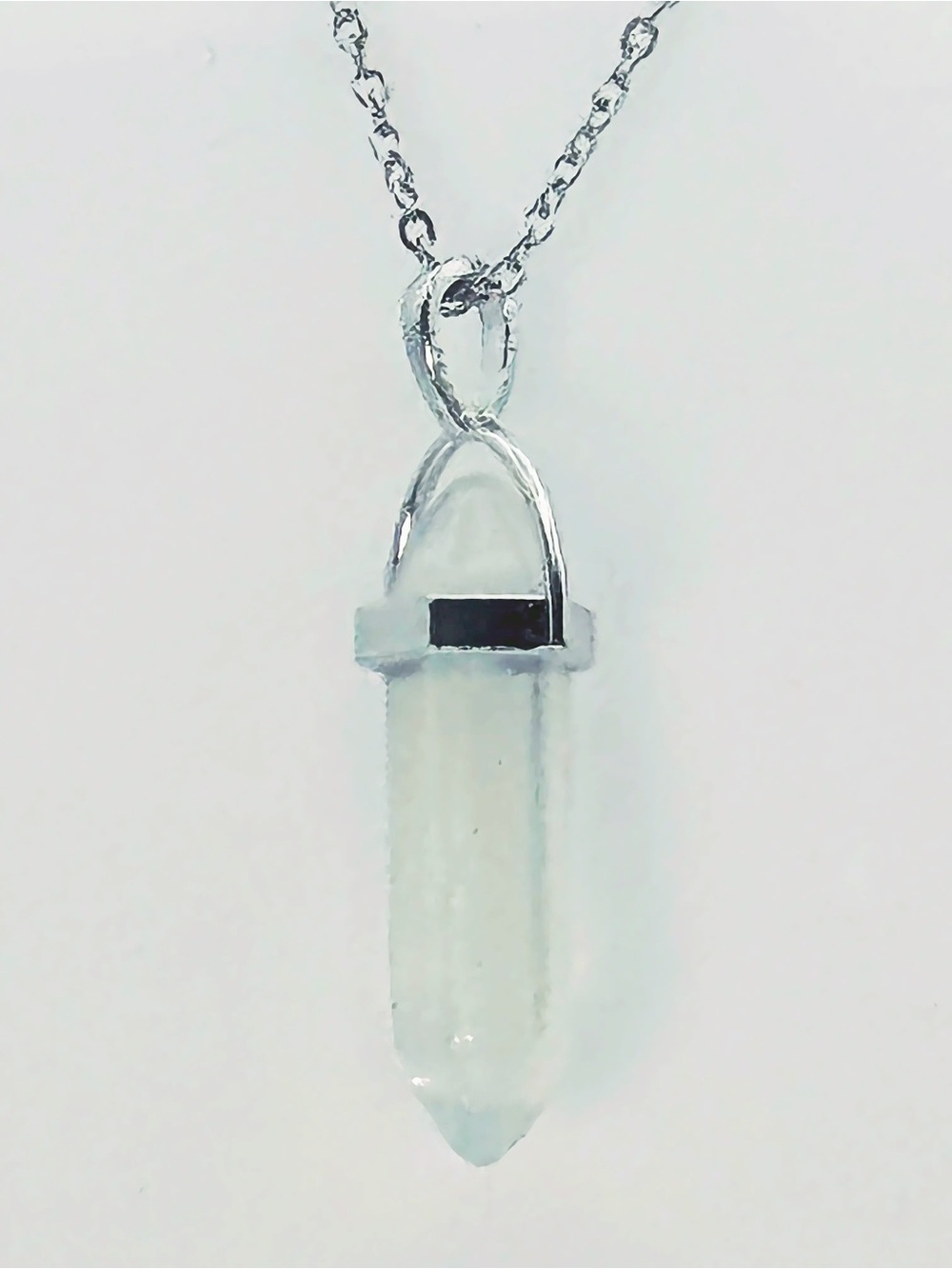 Clear Crystal Point Charm Pendant Necklace Silver Tone Cable Chain Lobster